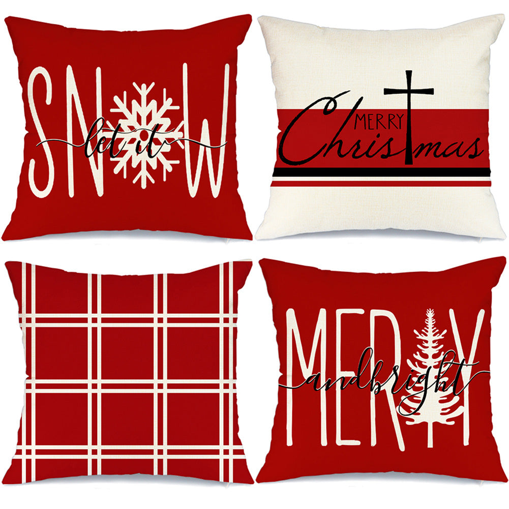 GEEORY Christmas Throw Pillow Covers 18x18 Set of 4 Buffalo Plaid Snow Merry and Bright Winter Holiday Farmhouse Decor Red G156-18