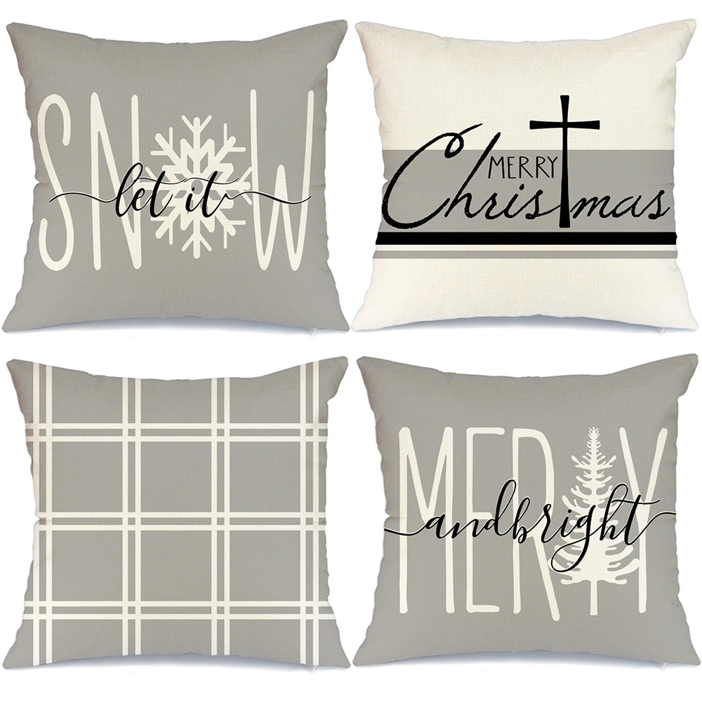 GEEORY Christmas Throw Pillow Covers 18x18 Set of 4 Buffalo Plaid Snow Merry and Bright Winter Holiday Farmhouse Decor Grey G157-18