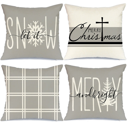 GEEORY Christmas Throw Pillow Covers 18x18 Set of 4 Buffalo Plaid Snow Merry and Bright Winter Holiday Farmhouse Decor Grey G157-18