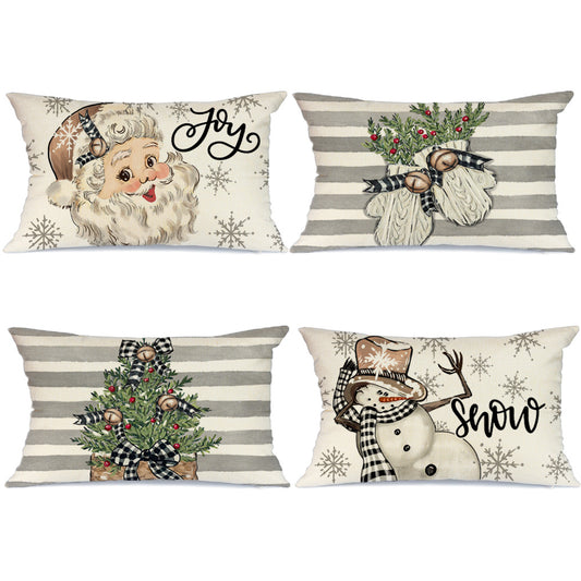 GEEORY Decorative Christmas Throw Pillow Covers 12x20 Set of 4 Santa Claus Snowman Christmas Tree Joy Grey Striped Decor for Couch G160