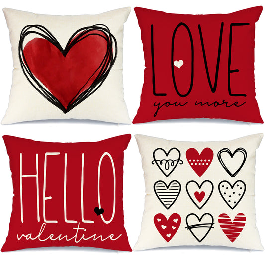 GEEORY Decorative Valentines Day Throw Pillow Covers 18x18 Set of 4 Red Heart Love You More Home Decor G179-18