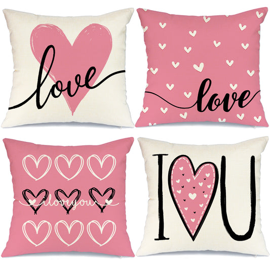 GEEORY Decorative Valentines Day Throw Pillow Covers 18x18 Set of 4 Love Heart Home Decor Pink G188-18