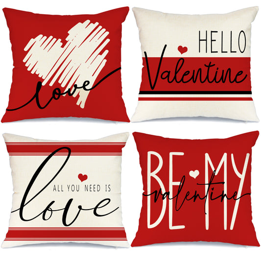 GEEORY Valentines Day Throw Pillow Covers 18X18 inch Set of 4 Red Love Heart Be My Valentine Home Decor G190-18