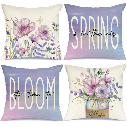 GEEORY Throw Pillow Covers 20x20 Set of 4 Cosmos Flowers Mason Jar Eucalyptus Leaves Butterfly Purple Summer Farmhouse Decor G227