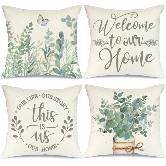 GEEORY Spring Throw Pillow Covers 20x20 Set of 4 Eucalyptus Leaves Mason Jar Butterfly This is Us Summer Farmhouse Decor G229