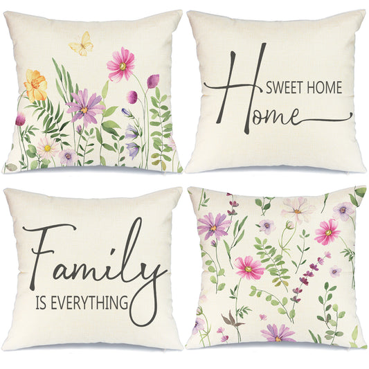 GEEORY Throw Pillow Covers 20x20 Set of 4 Pink Cosmos Flowers Butterfly Home Sweet Home Summer Decorations Farmhouse Decor G232