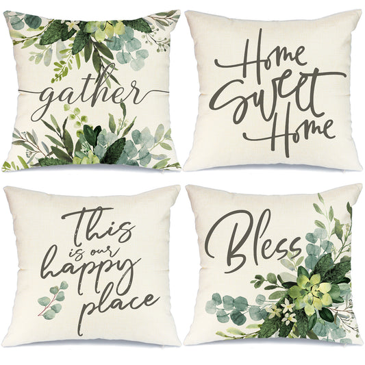 GEEORY Eucalyptus Leaves Throw Pillow Covers 20x20 Set of 4 Quote Home Sweet Home Happy Place Spring Summer Farmhouse Decor G235