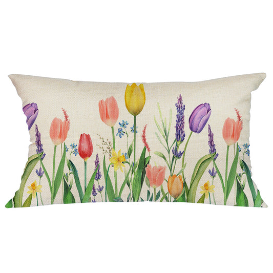 GEEORY Spring Lumbar Throw Pillow Cover 12X20 Colorful Flowers Tulips Leaves Summer  Farmhouse Decor G237-12