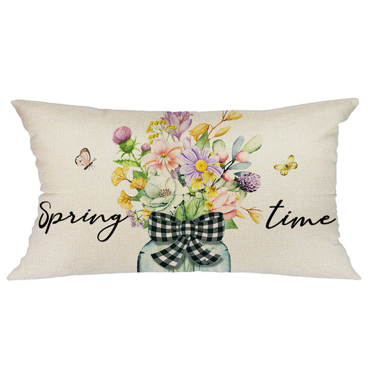 GEEORY Throw Pillow Covers 12X20 Colorful Flowers Mason Jar Leaves Butterfly Bow Spring Time Summer Farmhouse Decor G239-12