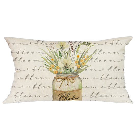 GEEORY Spring Throw Pillow Cover 12X20 Flowers Mason Jar Leaves Bloom Green Wave Line Summer Farmhouse Decor G243-12