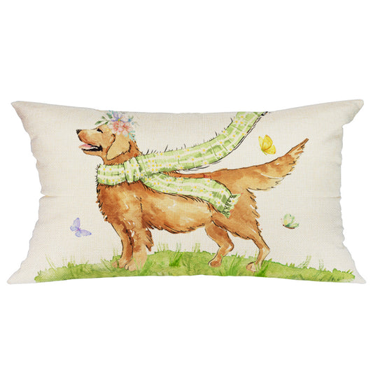 GEEORY Spring Throw Pillow Cover 12X20 Flowers Dog Butterfly MeadoeGreen Summer Decorations Farmhouse Decor G246-12