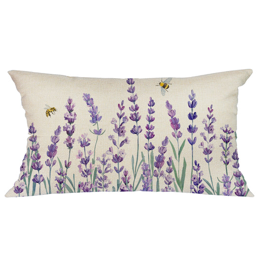 GEEORY Spring Throw Pillow Cover 12X20 Purple Flowers Honeybee Purple Summer Decorations Farmhouse Decor G252-12