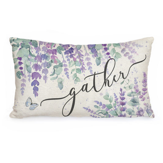 GEEORY Spring Throw Pillow Cover 12X20 Flowers Leaves Gathered Purple Summer Decorations Farmhouse Decor G255-12