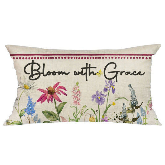 GEEORY Spring Throw Pillow Cover 12X20 Colorful Flowers Leaves Butterfly Bloom with Grace Summer Decor Green G259-12