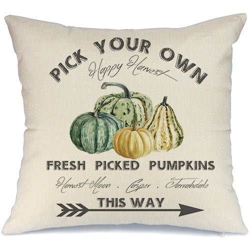 GEEORY Decorative Fall Throw Pillow Cover 18x18 Inch Pick Your Own Pumpkins Thanksgiving Decor GA233-18