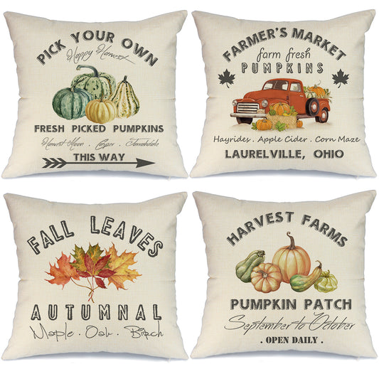 GEEORY Decorative Fall Throw Pillow Covers 20x20 inch Set of 4 Orange Truck Pumpkin Fall Thanksgiving GA254