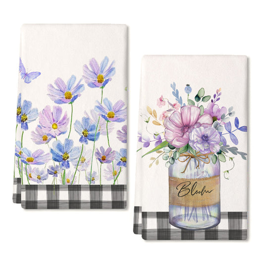 GEEORY Spring Flower Vase Kitchen Dish Towels 18x26 Inch Ultra Absorbent Bar Drying Cloth Bloom Sign Hand Towel Home Decor Set of 2 GD006