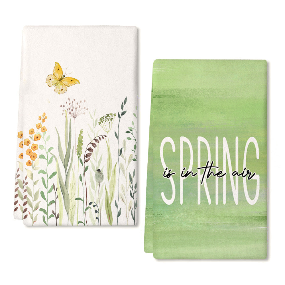 GEEORY Spring Flower Leaves Kitchen Dish Towels 18x26 Inch Ultra Absorbent Bar Drying Cloth Spring is in the air Hand Towel Set of 2 GD007