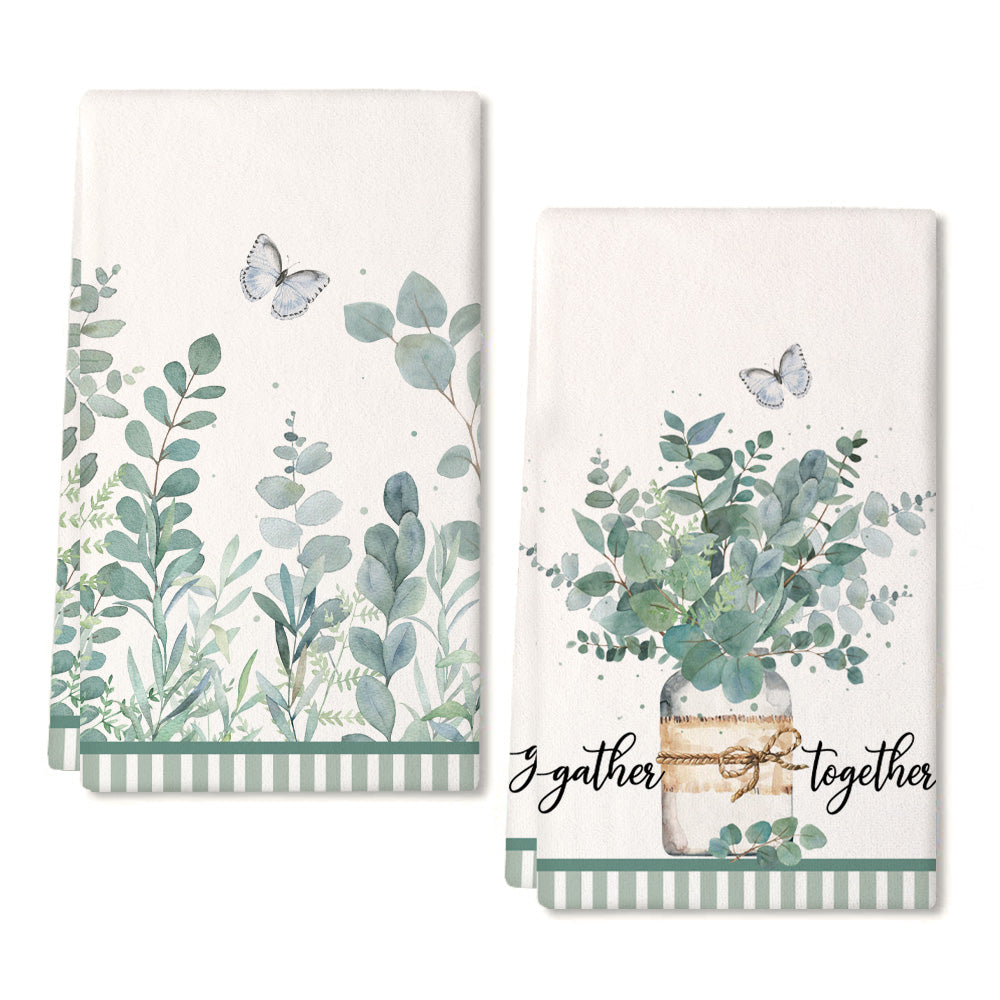 GEEORY Spring Eucalyptus Leaves Vase Kitchen Dish Towels 18x26 Inch Ultra Absorbent Bar Drying Cloth Hand Towel  Home Decor Set of 2 GD010