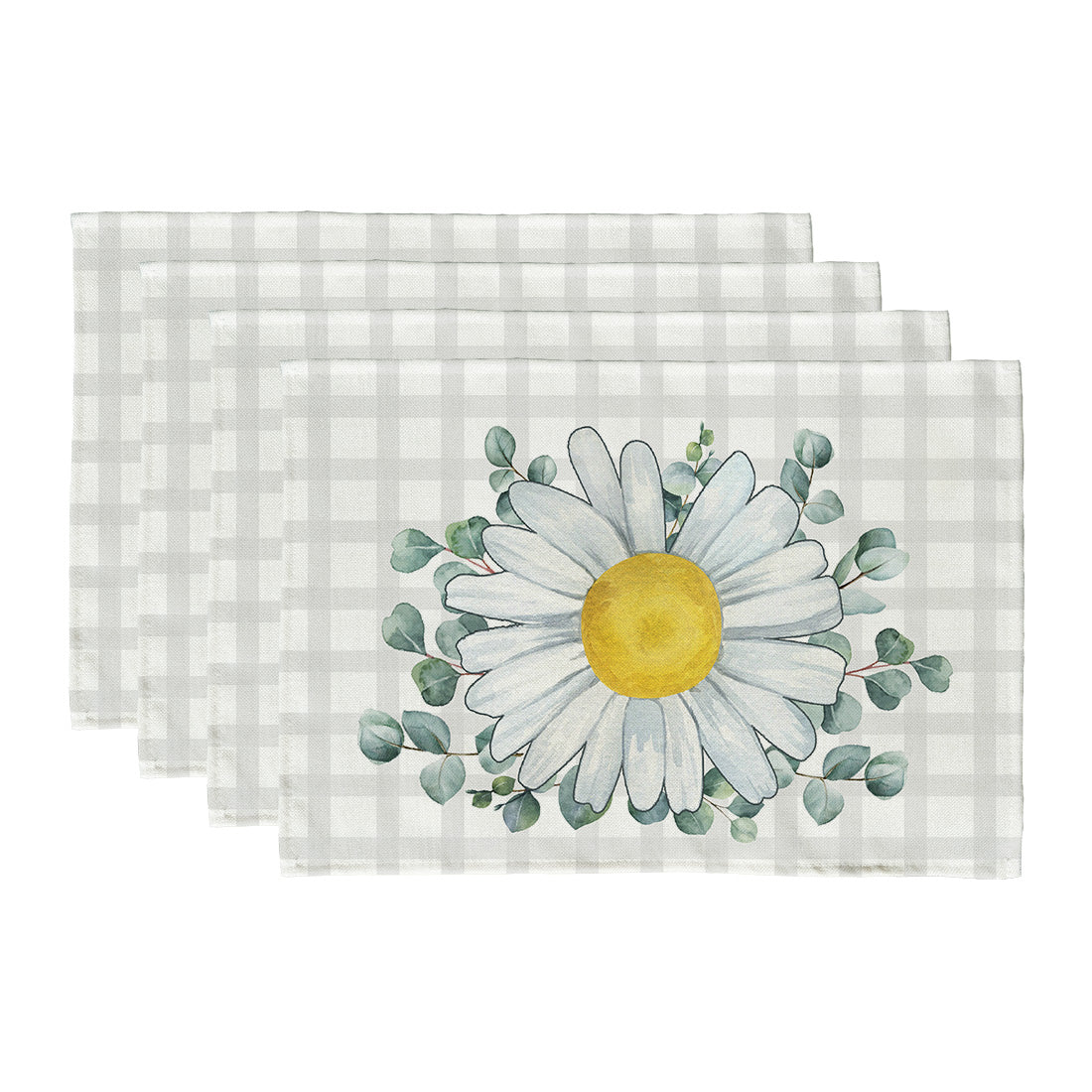 GEEORY Eucalyptus Leaves Daisy Buffalo Plaid Spring Placemats 12x18 Inch Set of 4 Farmhouse Kitchen Dining Table Party Decor GP001-18