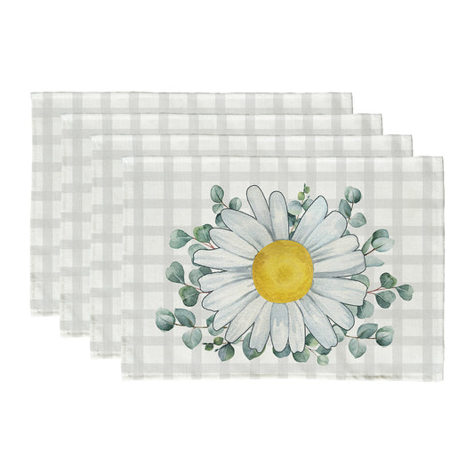 GEEORY Eucalyptus Leaves Daisy Buffalo Plaid Spring Placemats 12x18 Inch Set of 4 Farmhouse Kitchen Dining Table Party Decor GP001-18