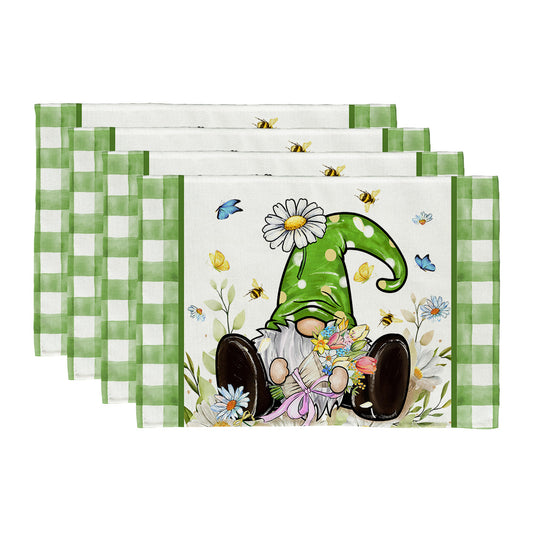 GEEORY Daisy Spring Placemats 12x18 Inch Set of 4 Flowers Gnome Farmhouse  Kitchen Dining Table Dinner Party Decor GP004-18