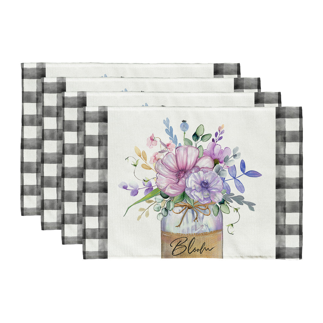 GEEORY Flowers Mason Jar Spring Placemats 12x18 Inch Set of 4 Farmhouse Kitchen Dining Table Dinner Party Decor GP007-18