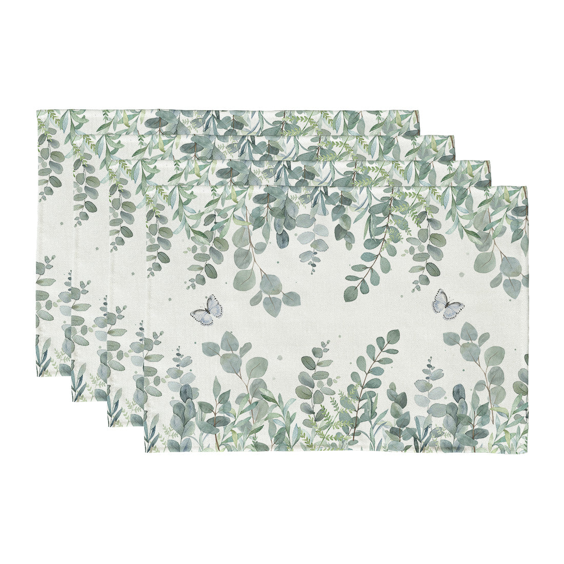 GEEORY Eucalyptus Leaves Spring Placemats 12x18 Inch Set of 4 Butterfly Farmhouse Kitchen Dining Table Party Decor GP012-18