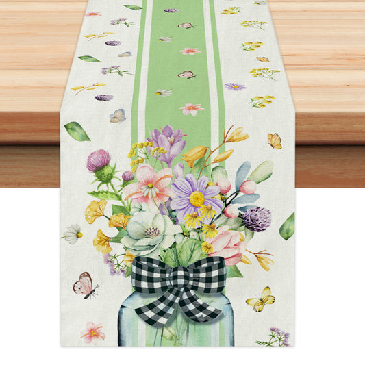 GEEORY Spring Table Runner 13x72 Inch Wild Flower Vase Farmhouse Rustic Holiday Kitchen Dining Dinner Party Decor GT003-72