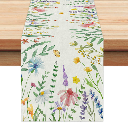 GEEORY Spring Table Runner 13x72 Inch Watercolor Wild Flower Farmhouse Rustic Holiday Kitchen Dinner Party Decor GT004-72