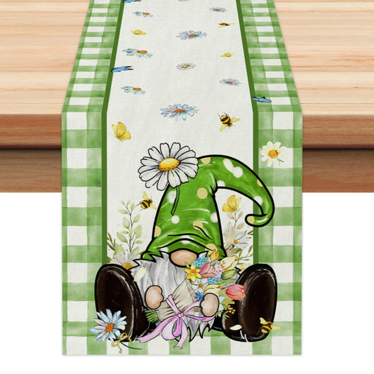 GEEORY Gnomes Spring Table Runner 13x72 Inch Farmhouse Kitchen Dining Table Decoration Dinner Party Decor GT009-72