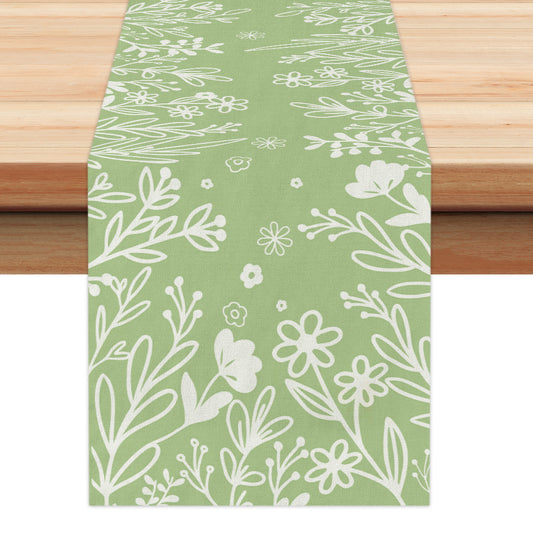 GEEORY Spring Table Runner 13x72 Inch Green Leaves Flower Farmhouse Kitchen Dining Table Decoration Dinner Party Decor GT010-72