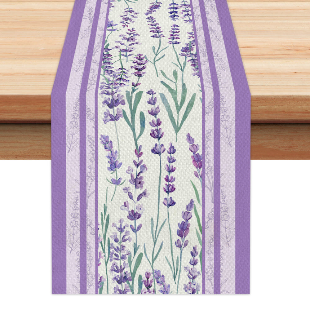 GEEORY Purple Lavender Spring Table Runner 13x72 Inch Farmhouse Rustic Holiday Kitchen Dining Table Dinner Party Decor GT012-72