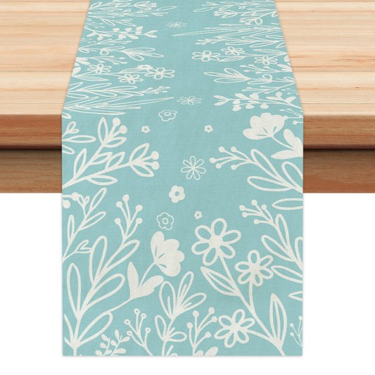 GEEORY Spring Table Runner 13x72 Inch Blue Leaves Flower Farmhouse Rustic Holiday Kitchen Dinner Party Decor GT015-72