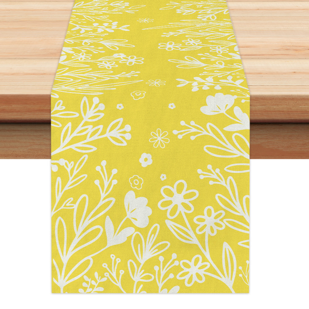 GEEORY Spring Table Runner 13x72 Inch Yellow Leaves Flower Farmhouse Rustic Holiday Kitchen Dinner Party Decor GT016-72