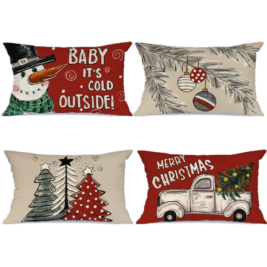 GEEORY Christmas Throw Pillow Covers 12x20 Set of 4 Christmas Tree Truck Snowman Xmas Pillows Winter Holiday Decor Red G132-12